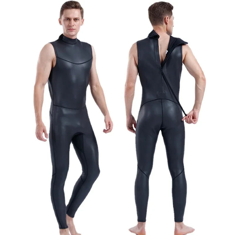 Men's Cr Leather Wetsuit, Sleeveless Pants, Light Leather, Warm Swimsuit, Snorkeling Suit, 2mm