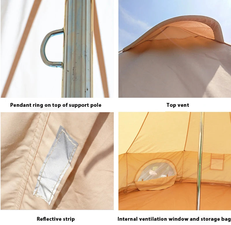 Round shape outdoor camping cotton bell tent 4 season luxury canvas glamping family yurt tent with air vent