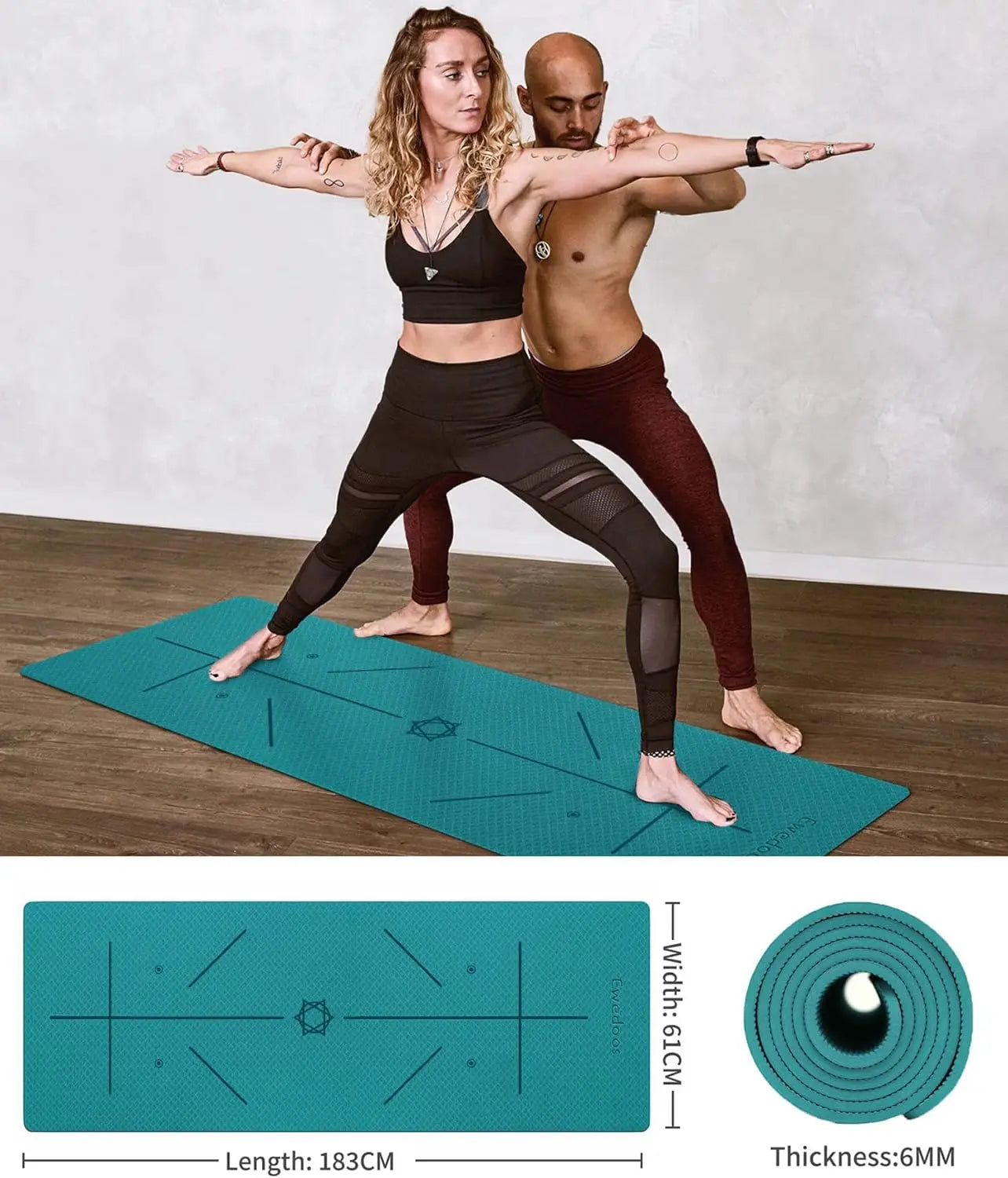 Yoga Mat with Alignment Marks, Yoga Mat Thick 1/4'' Textured Surfaces Exercise Mats for Home Workout Eco Friendly TPE Fi