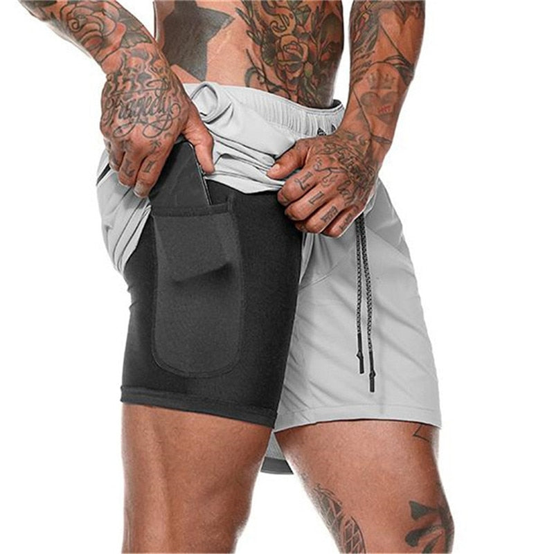 Men's Casual Shorts 2 in 1 Running Shorts Quick Drying Sport Shorts Gyms Fitness Bodybuilding Workout Built-in Pockets Short Men
