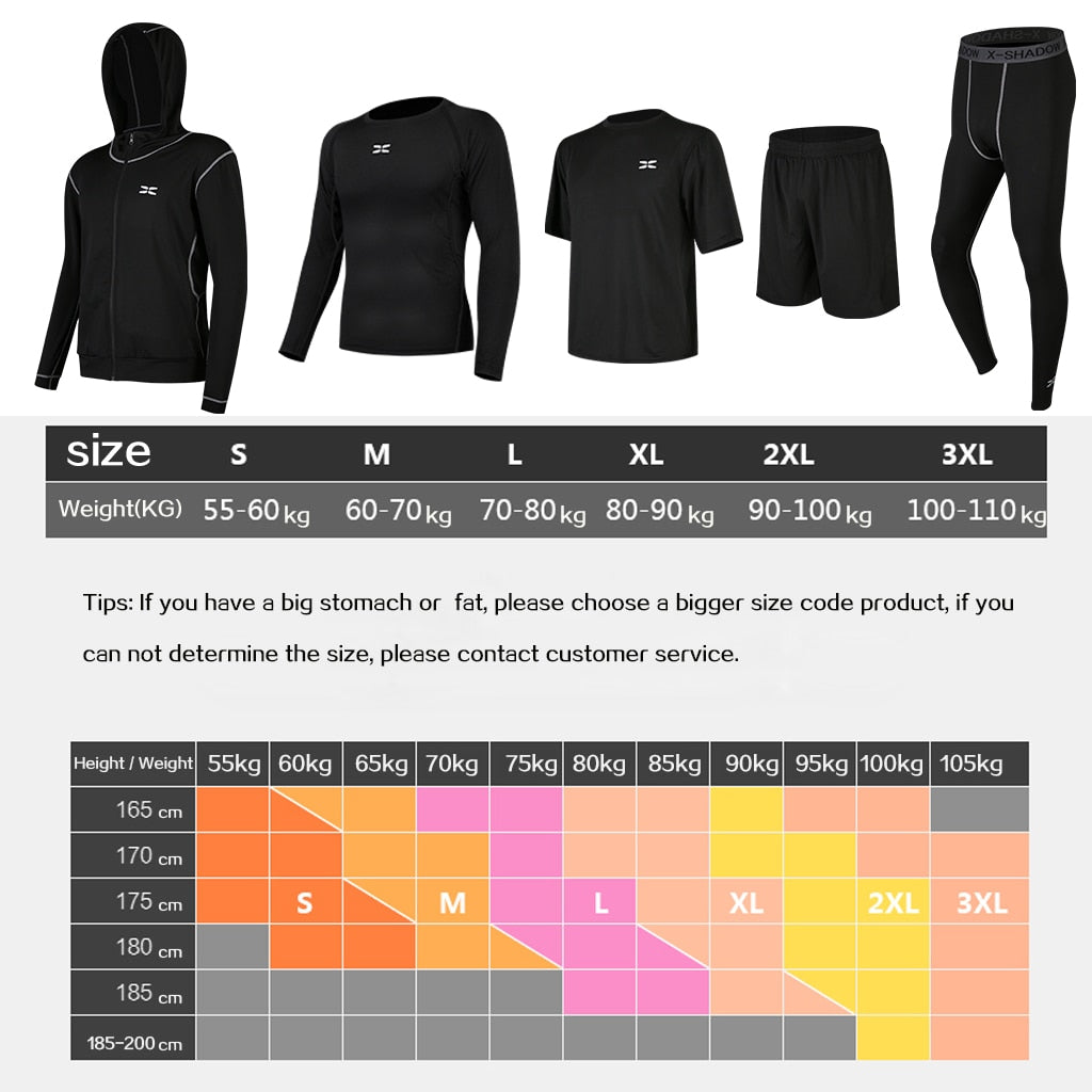 5 Pcs/Set Men's Tracksuit Gym Fitness Compression Sports Suit Clothes Running Jogging Sport Wear Exercise Workout Tights