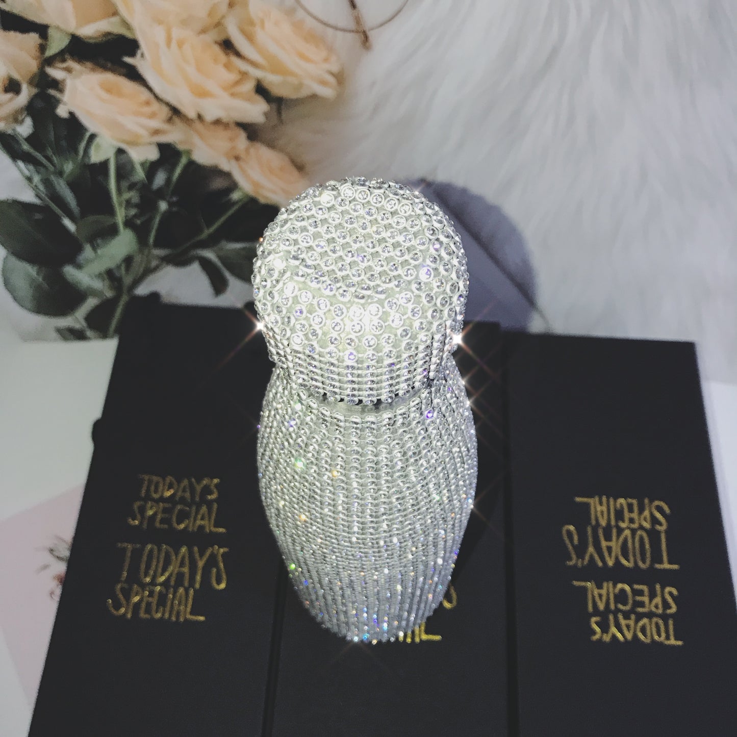 500ml Shinning Water Bottle with Rhinestones Thermos Bottle Bling Stainless Steel Thermos Cup Silver Diamond Flask Vacuum Bottle