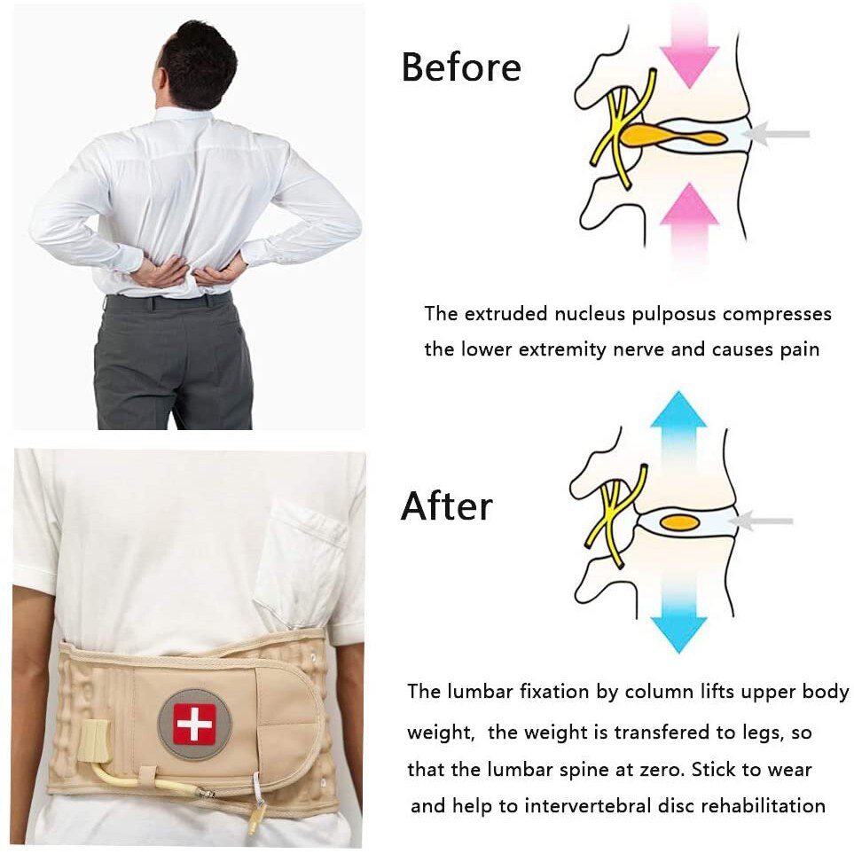 Back Decompression Belt Lumbar Support for Back Pain Relief Lower Back Traction Device for Men Women One Size Fits 29-49 Waist
