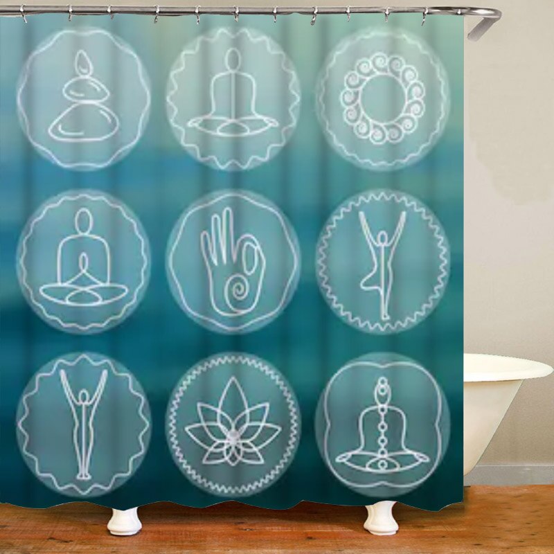 Yoga Symbols Shower Curtain Mat Rug Set Lotus Meditation Bathroom Curtain for Yoga Studio Spa Center Bathroom Accessories Decor