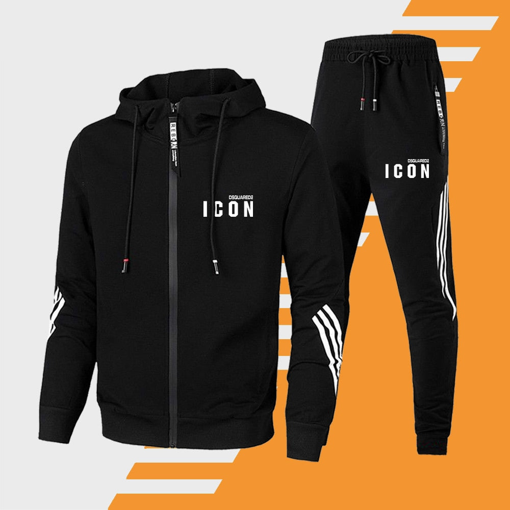 Men Women Sport Letter Printed Zipper Tracksuits Triple Slant Hoodie Jacket Hoodies and Pants Set Brand Male Fitness Clothing