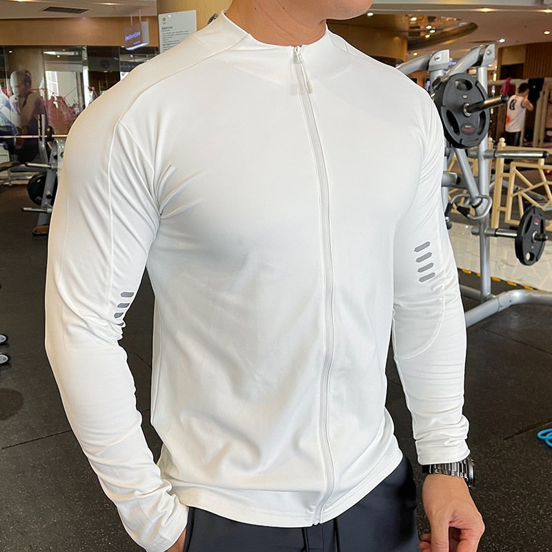 Men Autumn Fitness Coats Stand Collar Zipper Quick Dry Long Sleeve Sportwear Gym Training Casual Tops Compression Shaper Jacket