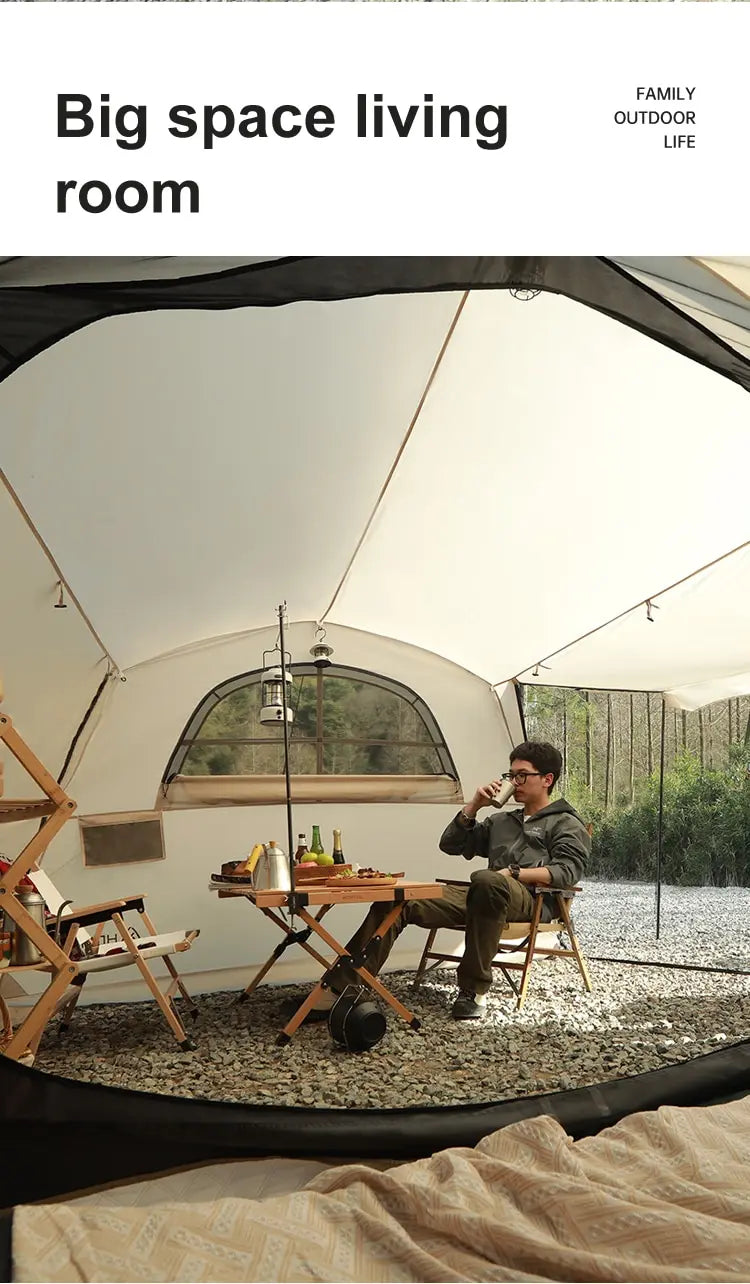 Glamping Tunnel tent Camping Waterproof One Bed Room And One Living Room Outdoor Family Shelter Tent