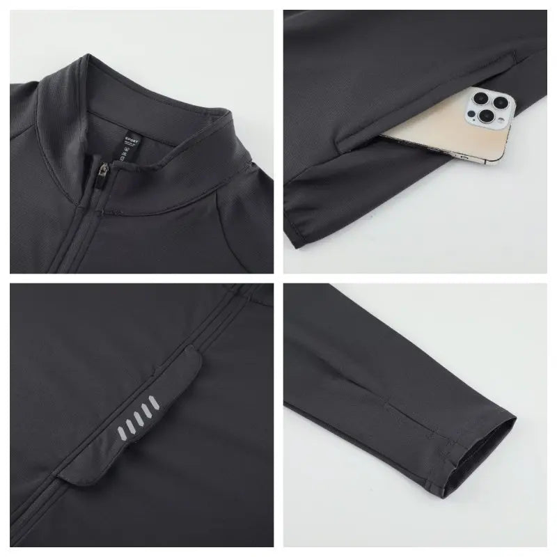 Men Fitness Jacket Running Football Bodybuilding Sweatshirt Zipper Rashguard Football Jersey Long Sleeves Stand Collar T-Shirt