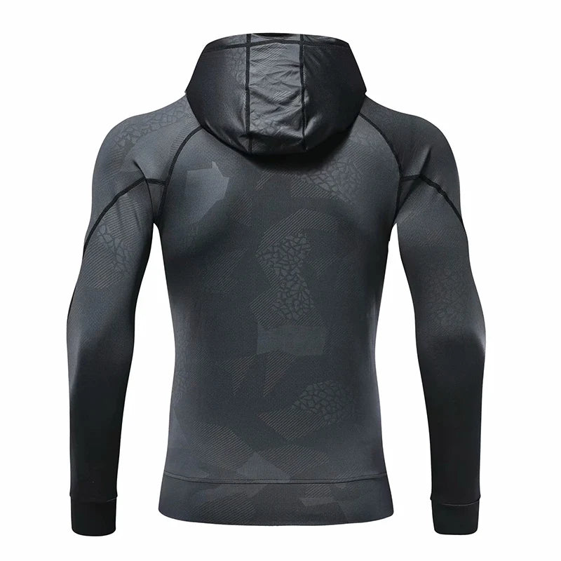 Men Running Jacket Sports Fitness Long Sleeves Hooded Tight Gym Soccer Basketball Outdoor Training Jogging Camouflage Hoodie Top