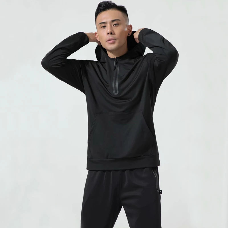 Gym Men Sports Jacket Fitness Long Sleeve Coat Running Elastic Tight Hoodies Slim Hiking Sweatshirts Male Jogging Hooded Tops