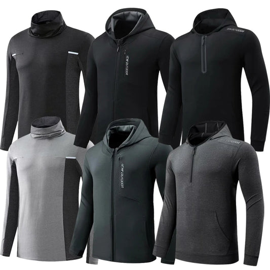 Gym Men Sports Jacket Fitness Long Sleeve Coat Running Elastic Tight Hoodies Slim Hiking Sweatshirts Male Jogging Hooded Tops