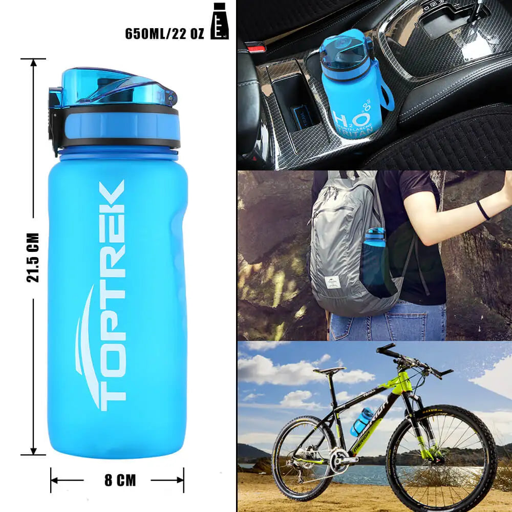 Toptrek Sports Water Bottle 650ML/1000ML BPA Free Drinkware Outdoor Sport Drinking Waterbottle Leakproof 1 Liter Water Bottl