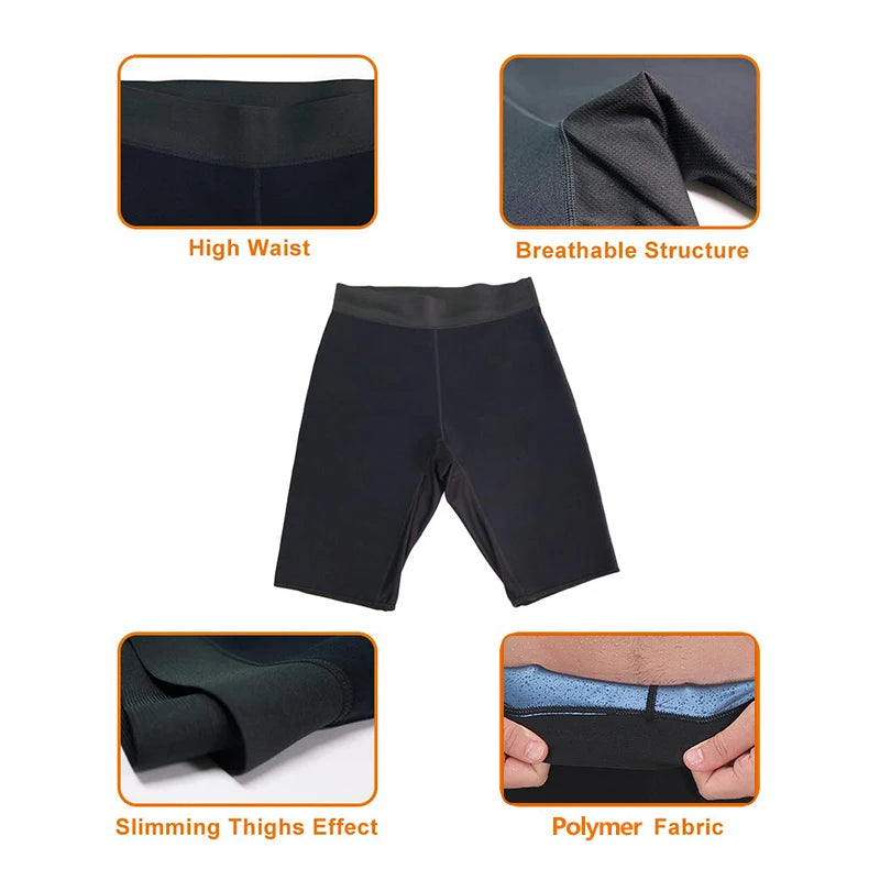 Sauna Sweat Pants for Men Hot Thermo Shorts Compression Hight Waist Leggings Gym Polymer Boxer Workout Fitness Anti-Slip Shaper