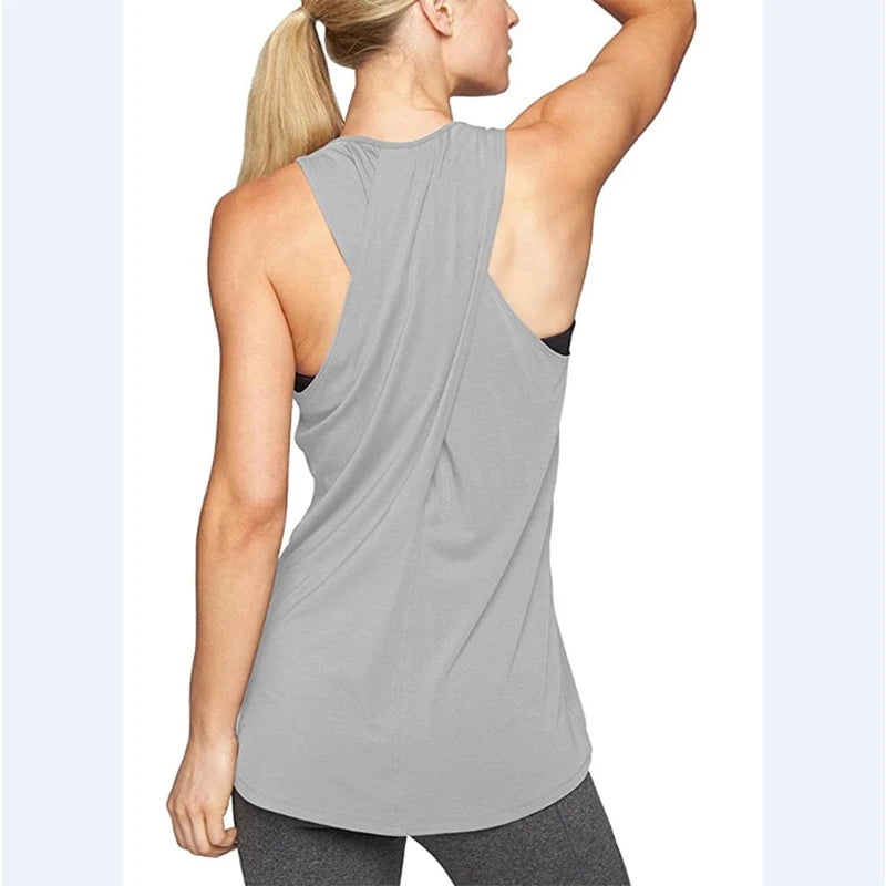 Women Backless Yoga Shirts Running Fitness T-shirts Sleeveless Vest Quick Dry Loose Sport Tee Tops Female Gym Workout Blouse