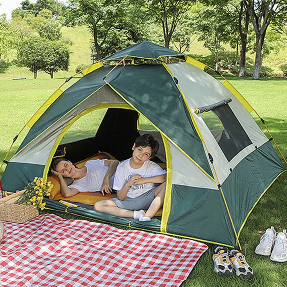 210X150X125cm 3 People Camping Tent Outdoor Sun Protection Water-proof Tent Double Doors Double Windows Hiking Tent