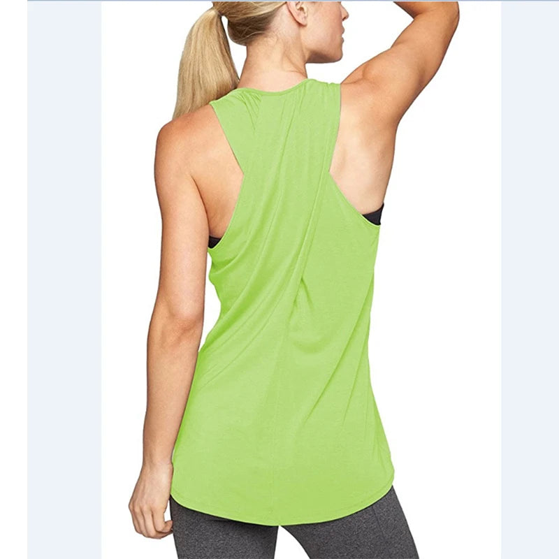 Women Backless Yoga Shirts Running Fitness T-shirts Sleeveless Vest Quick Dry Loose Sport Tee Tops Female Gym Workout Blouse