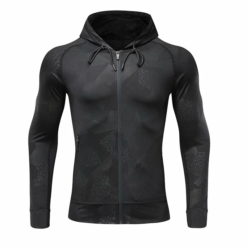 Men Running Jacket Sports Fitness Long Sleeves Hooded Tight Gym Soccer Basketball Outdoor Training Jogging Camouflage Hoodie Top