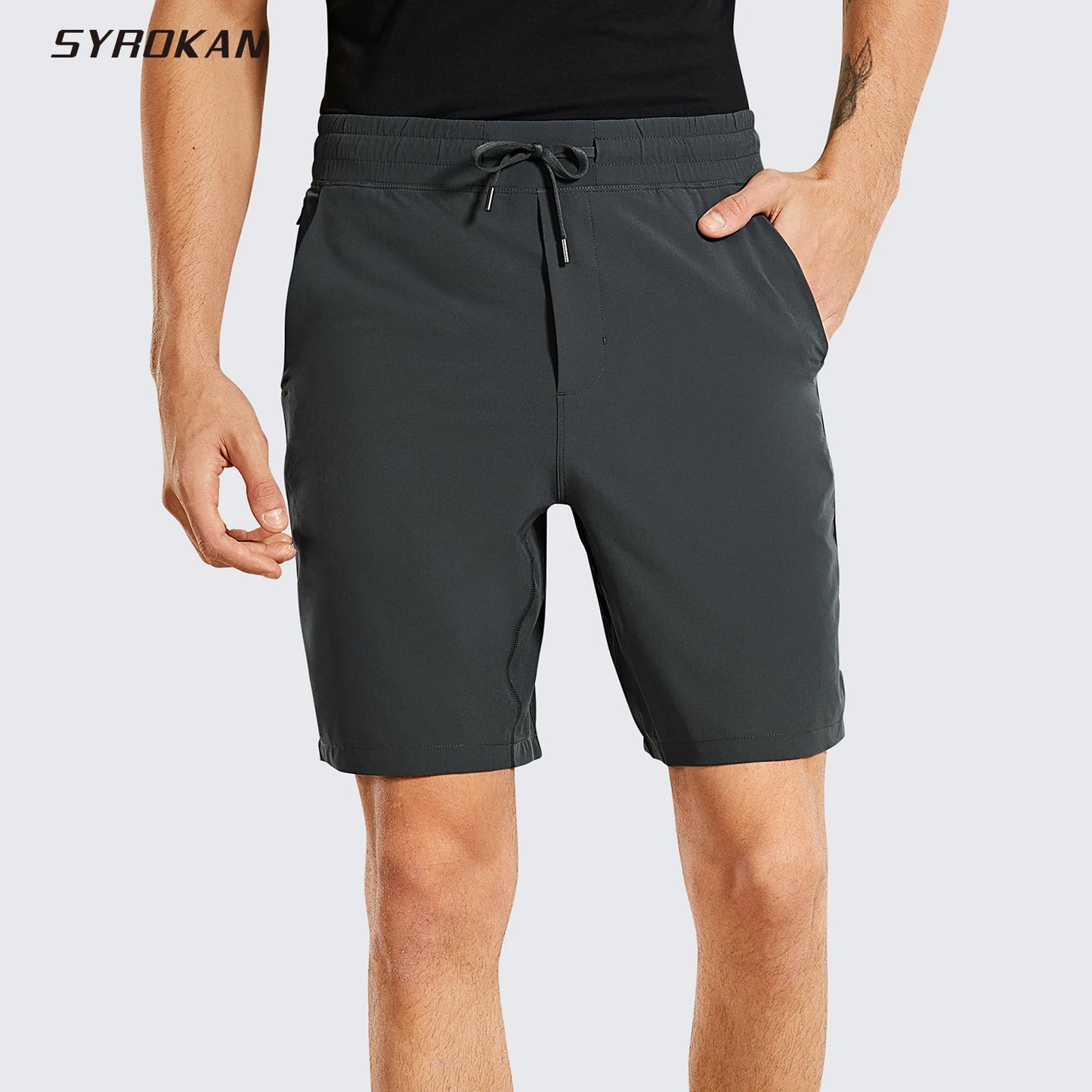 SYROKAN Men's Sports Shorts Quick-Dry Workout Running Athletic with Pockets - 7 Inches