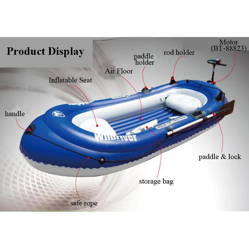 2 Person WILDRIVER fishing boat thick PVC inflatable boat kayak dinghy raft  paddle foot pump bag motor mount engine