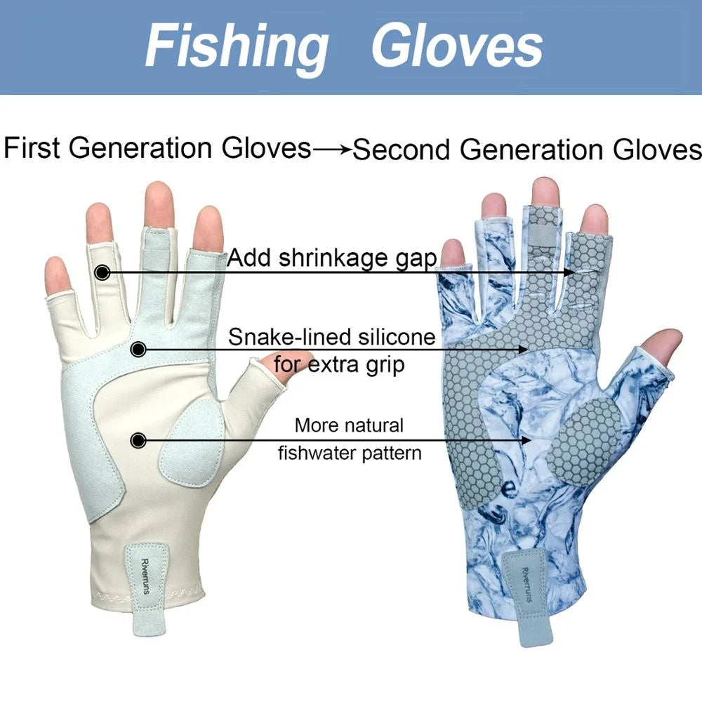 Riverruns Fingerless Fishing Gloves are designed for Men and Women Fishing, Boating, Kayaking, Hiking, Running, Cycling