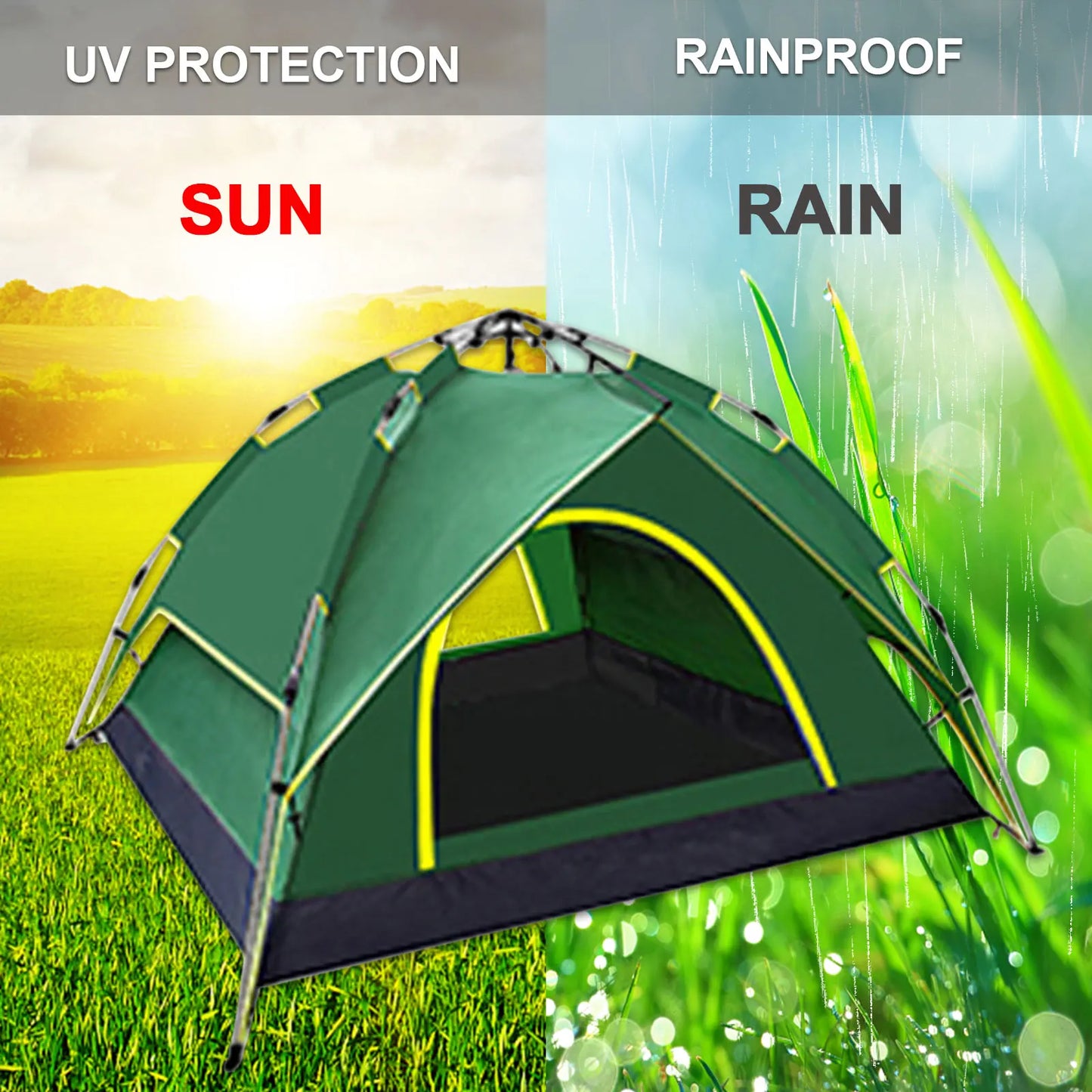 Double Layer Camping Automatic Pop UpTent Waterproof Lightweight Large Space 2-3 Person Easy Setup Tents For Hiking Travel Beach