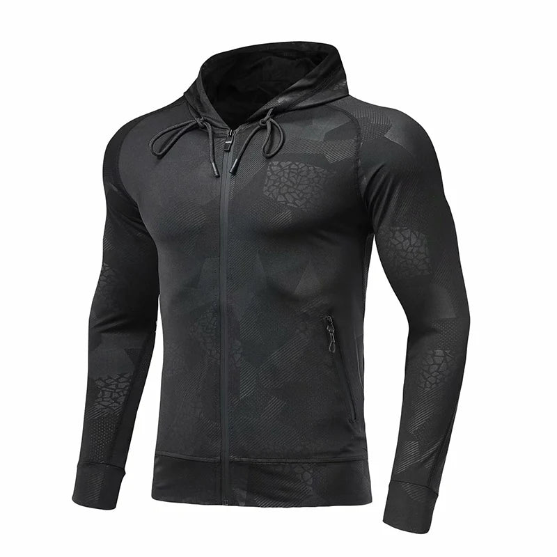 Men Running Jacket Sports Fitness Long Sleeves Hooded Tight Gym Soccer Basketball Outdoor Training Jogging Camouflage Hoodie Top