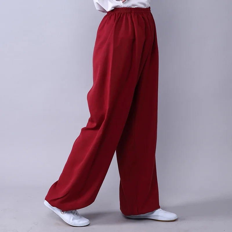 Adult Unisex Kung Fu Clothing Wushu Tai Chi Pants Linen Plus Size Elastic Martial Art Woman Yoga Trousers Morning Exercise Wear