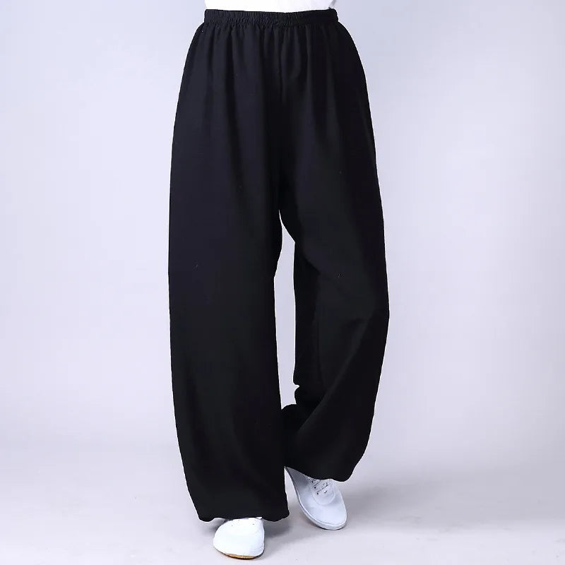 Adult Unisex Kung Fu Clothing Wushu Tai Chi Pants Linen Plus Size Elastic Martial Art Woman Yoga Trousers Morning Exercise Wear