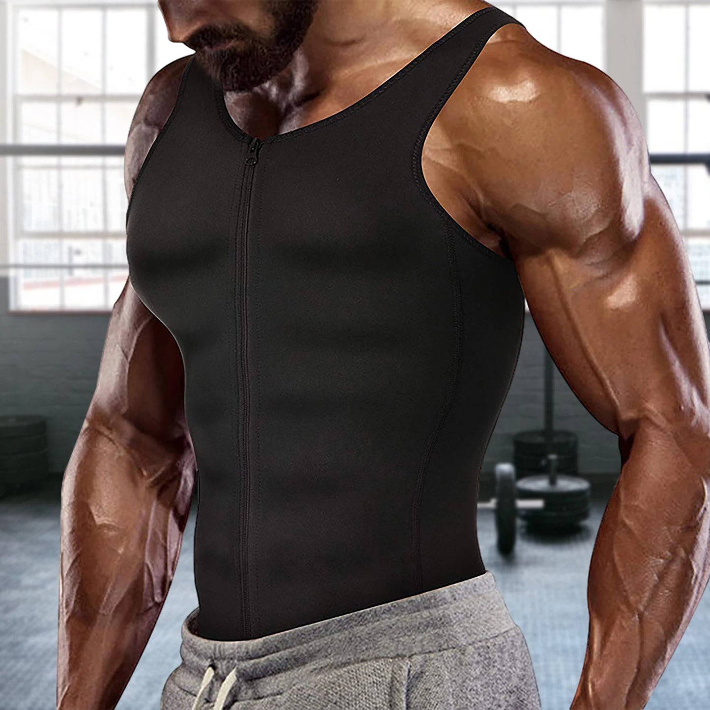 Men Sweat Sauna Vest With Zipper Body Shaper Waist Trainer Top Slimming Shirt Fitness Workout Vest For Fitness Gym Equipment