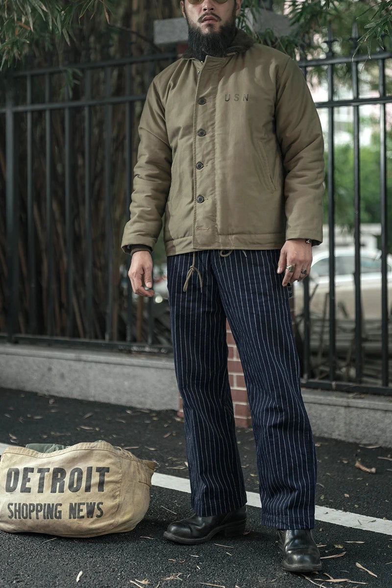 Bronson 50s Mechanic Work Pants Vintage Railroad Carpenter Stripe Trousers Workwear