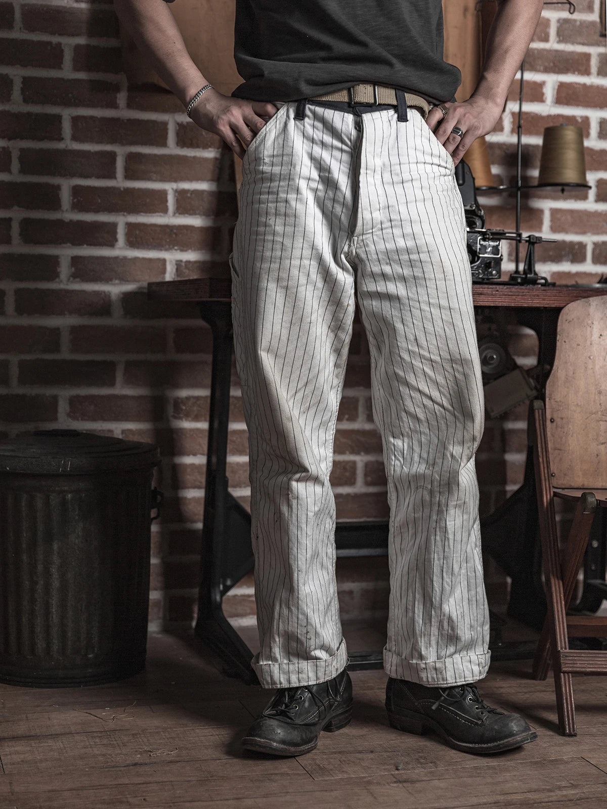 Bronson 50s Mechanic Work Pants Vintage Railroad Carpenter Stripe Trousers Workwear