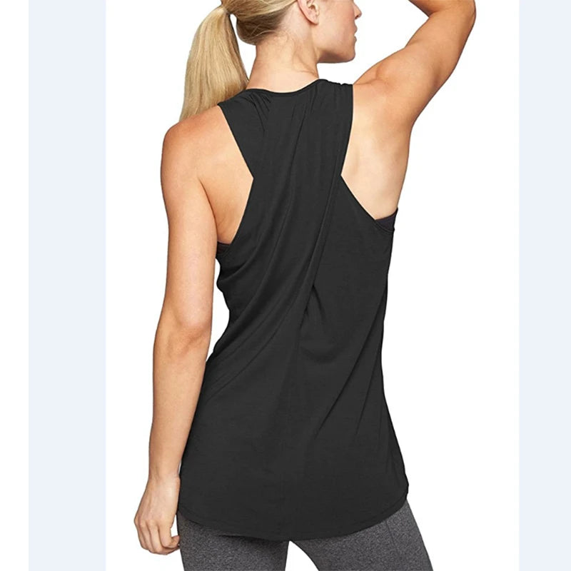 Women Backless Yoga Shirts Running Fitness T-shirts Sleeveless Vest Quick Dry Loose Sport Tee Tops Female Gym Workout Blouse