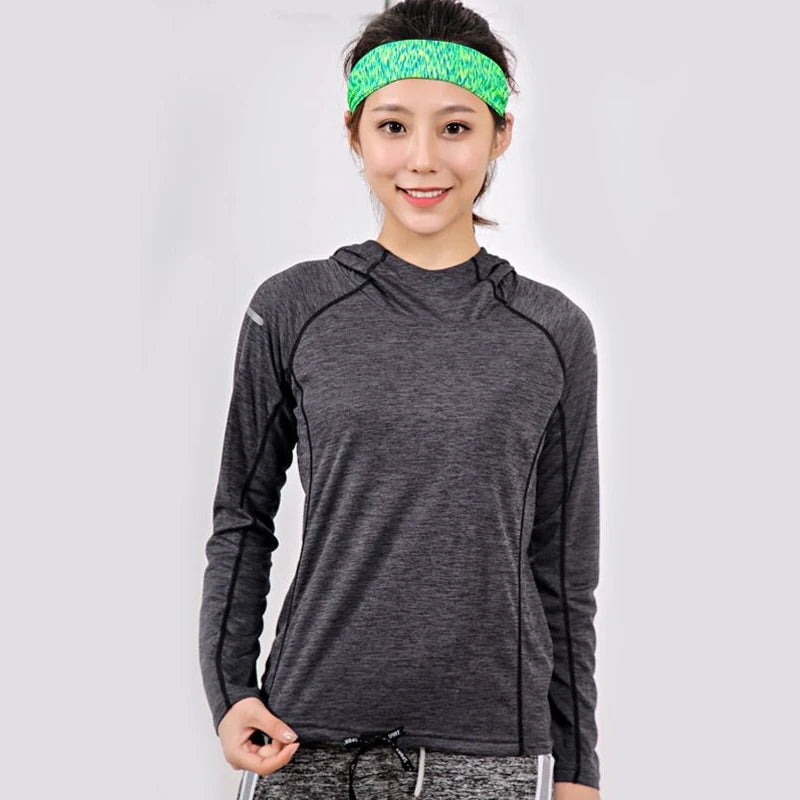 Women Athletic Sport Shirts Fitness Long Sleeved Hoodies Outerwear Breathable Quick Dry Tops Gym Jacket Woman Workout Yoga Shirt