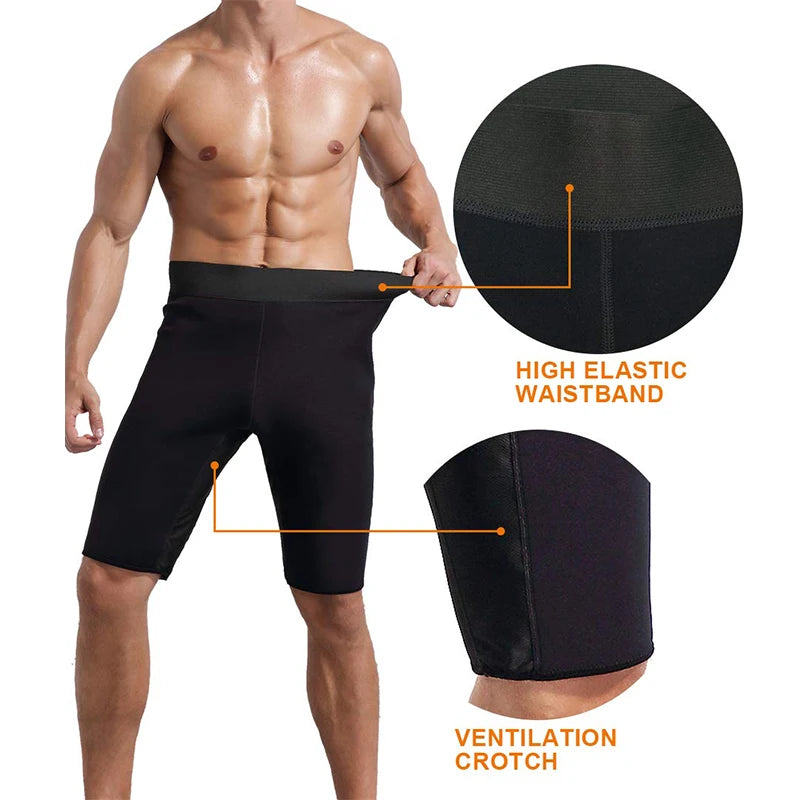 Sauna Sweat Pants for Men Hot Thermo Shorts Compression Hight Waist Leggings Gym Polymer Boxer Workout Fitness Anti-Slip Shaper