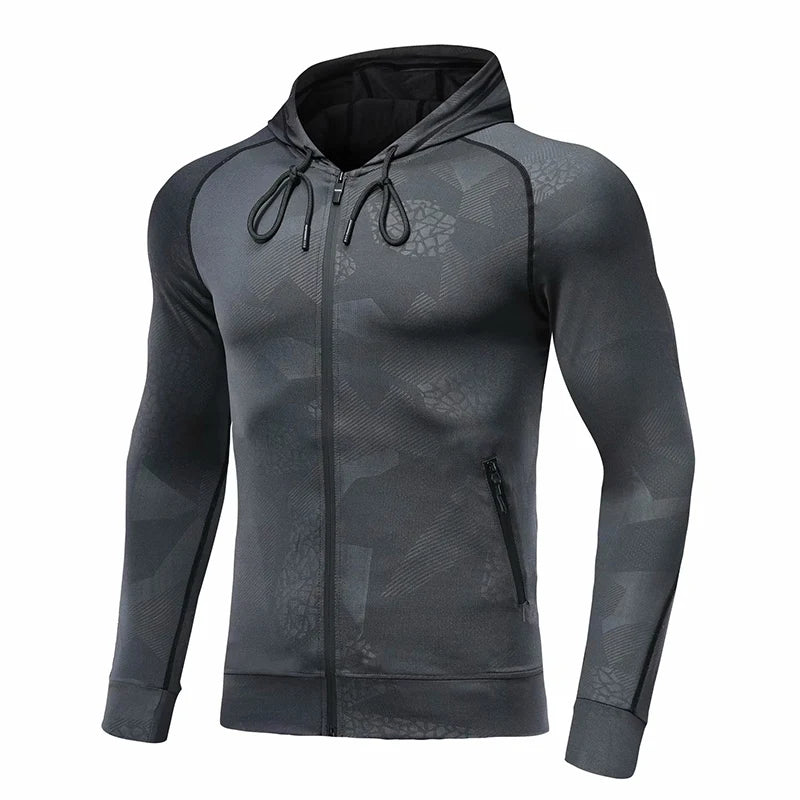 Men Running Jacket Sports Fitness Long Sleeves Hooded Tight Gym Soccer Basketball Outdoor Training Jogging Camouflage Hoodie Top