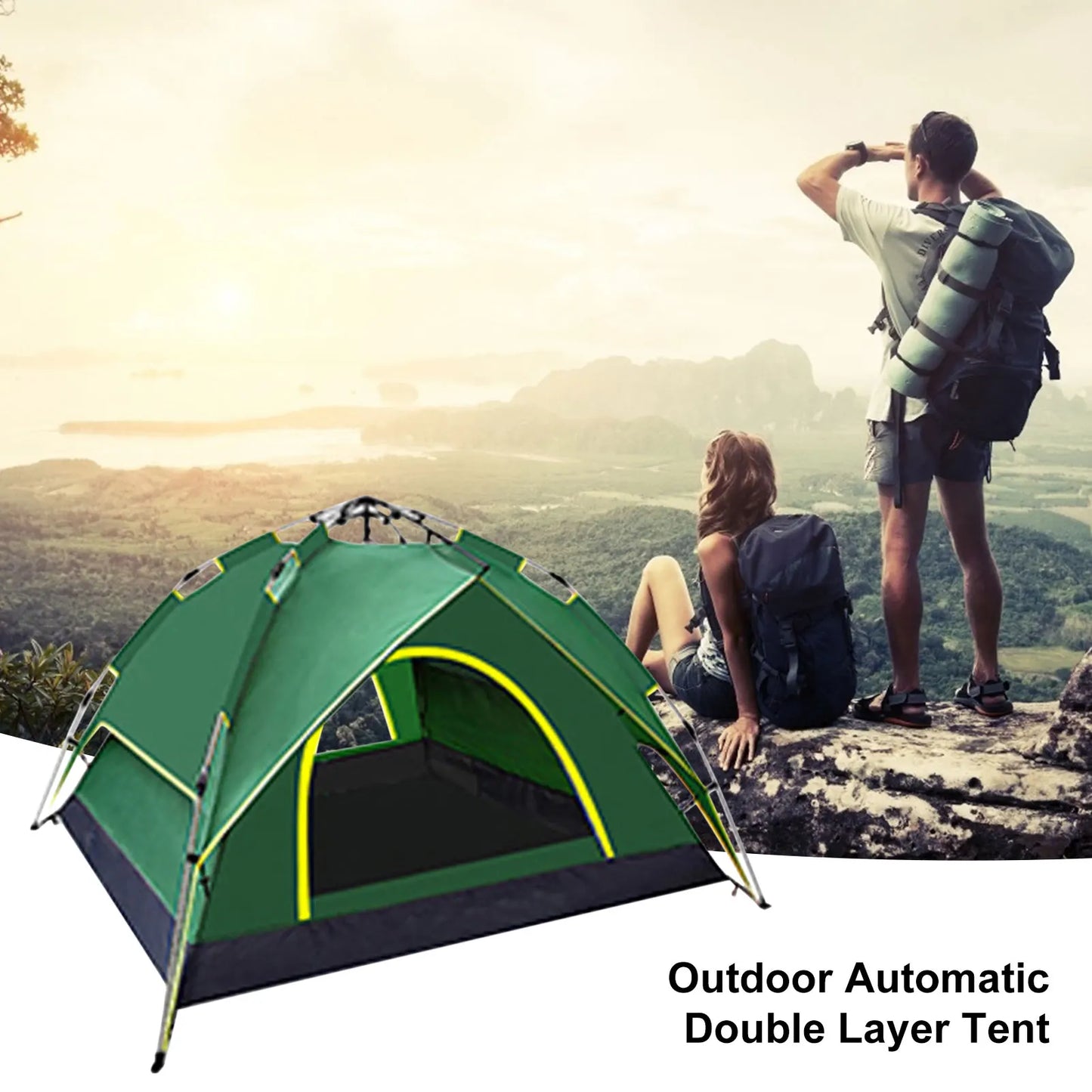 Double Layer Camping Automatic Pop UpTent Waterproof Lightweight Large Space 2-3 Person Easy Setup Tents For Hiking Travel Beach