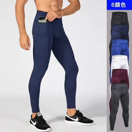 men  Pocket Gym Leggings Sport Pants Workout Fitness Compression Pants Men Sweatpants Breathable Slim Tight Pants