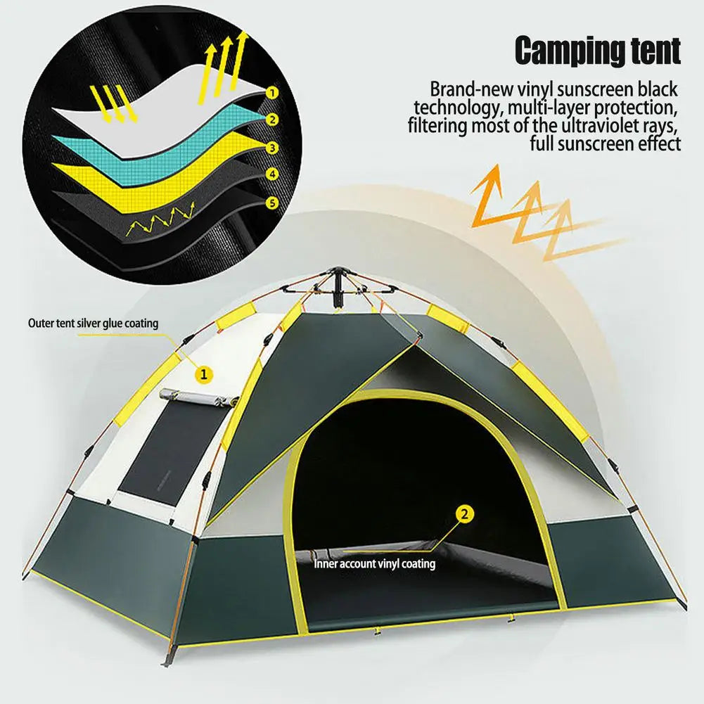 210X150X125cm 3 People Camping Tent Outdoor Sun Protection Water-proof Tent Double Doors Double Windows Hiking Tent