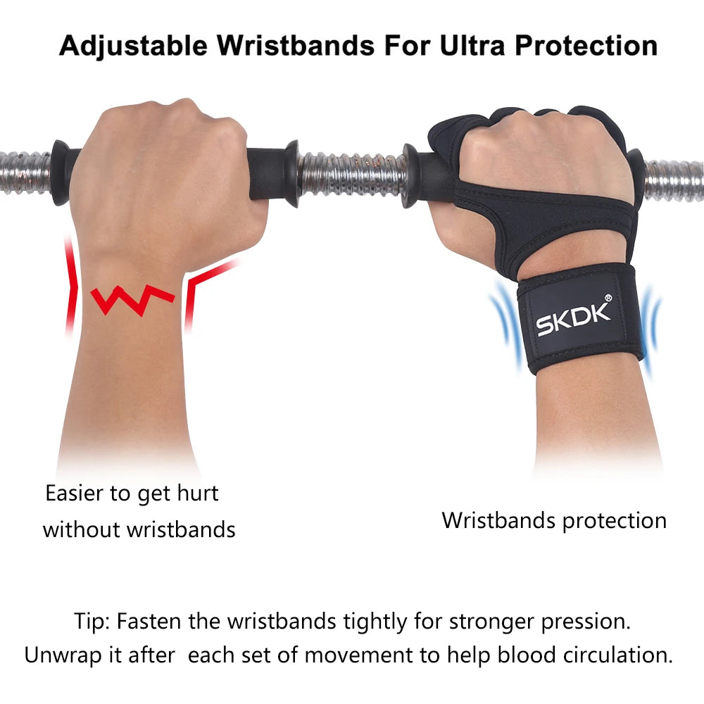 SKDK Weight Lifting Fitness Gloves With Wrist Wraps Silicone Gel Full Palm Protection Gym Workout Gloves Power Lifting Equipment