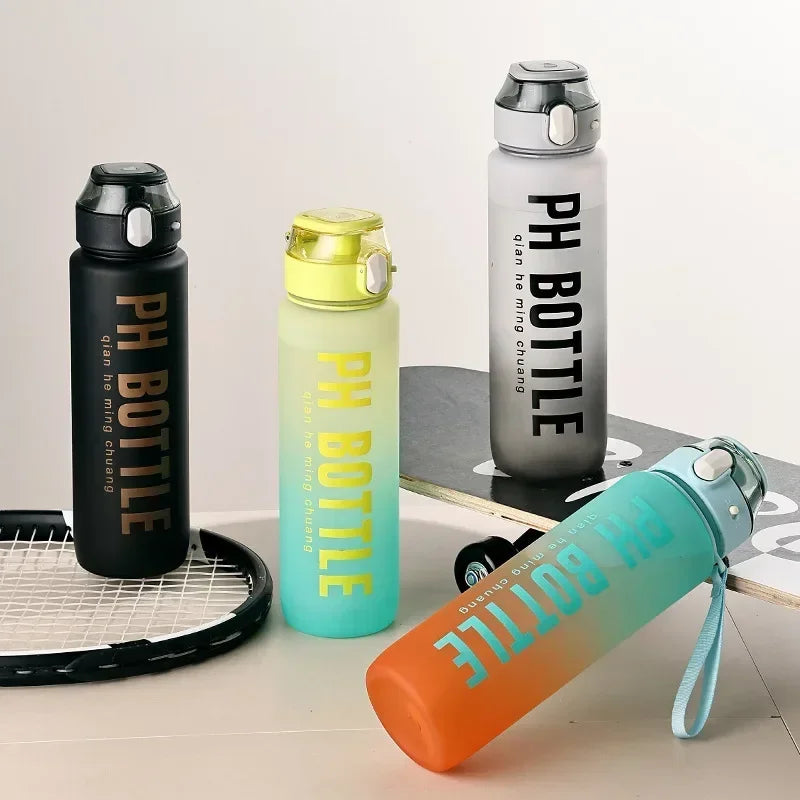 1L Sports Water Bottle with Straw Large Capacity Portable Leak-Proof Outdoor Travel Drink Plastic Cup Motivational Water Bottle