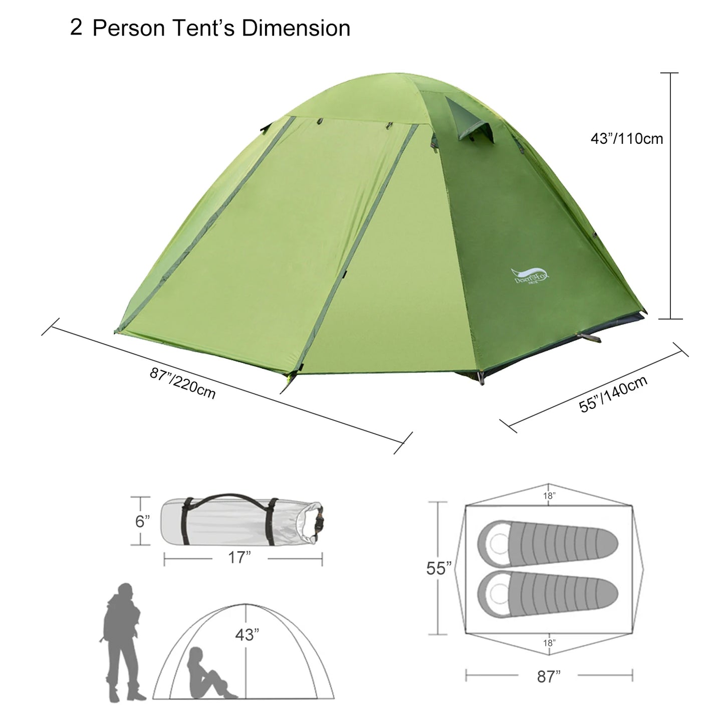 Desert Fox 2 Person Backpack Tent Outdoor Hiking Lightweight Couple Camping Tents Double Layers 3 Seasons for Travelling Hunting