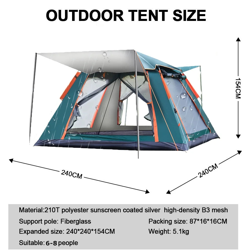 6-7Person Waterproof Automatic Tent  240*240*150cm Double Layer Camping Tent Outdoor Dome Camping Family Tent Couple Tent