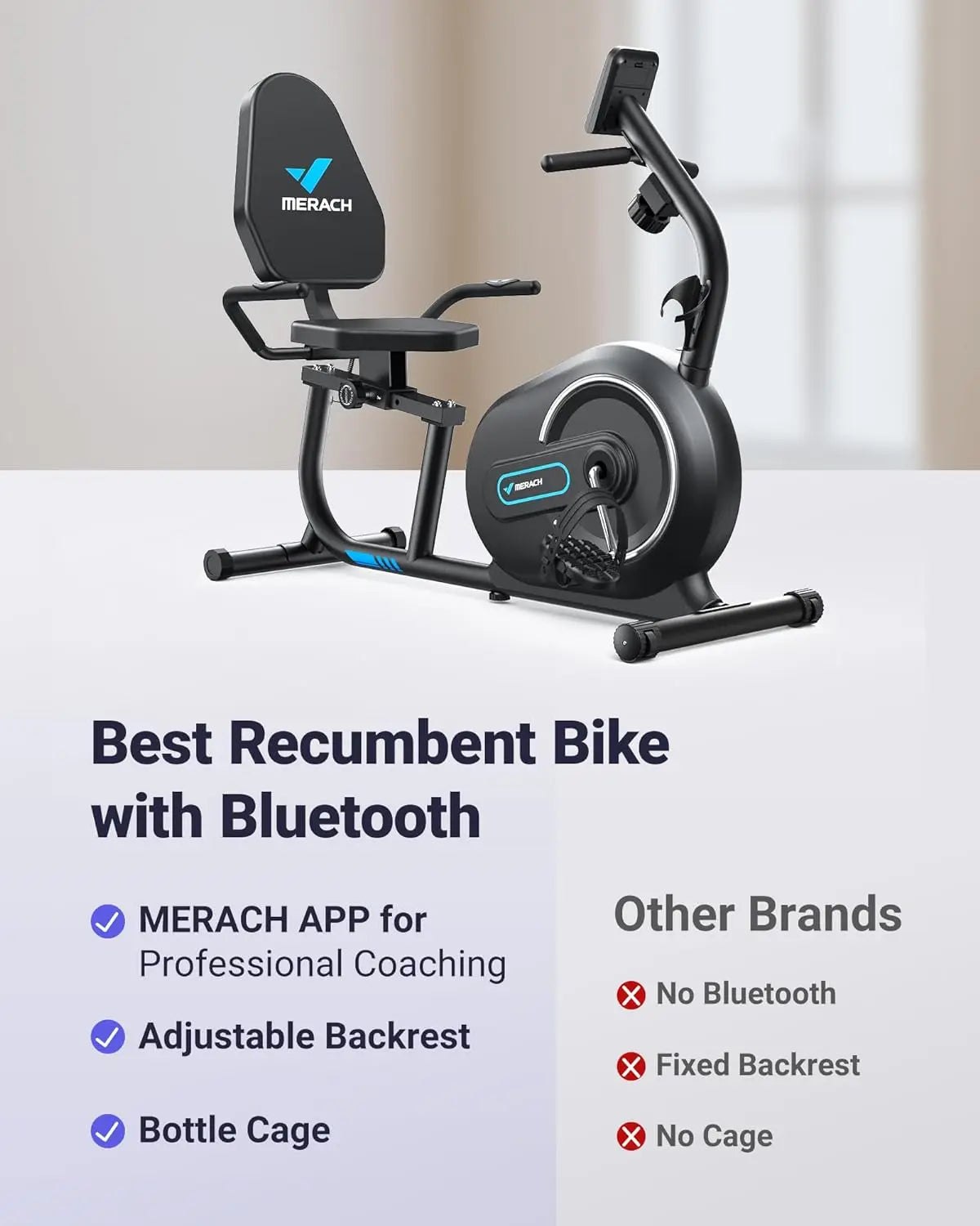 MERACH Recumbent Exercise Bike for Home with Smart Bluetooth and Exclusive App Connectivity, LCD, Heart Rate Handle