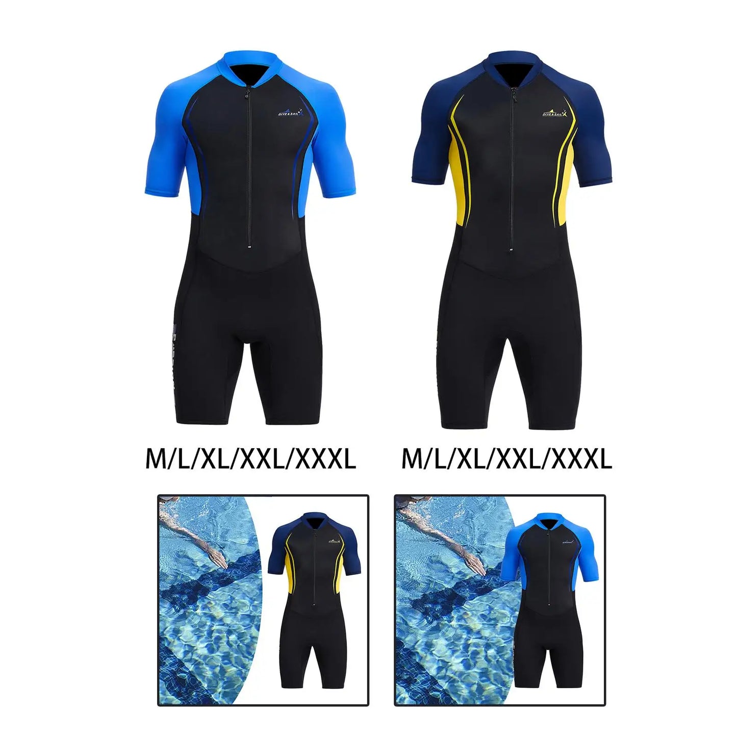 Mens Shorty Wetsuit 1.5mm Sun Protective One Piece Full Body Diving Suit Swimming pool Scuba Diving Snorkeling Suit