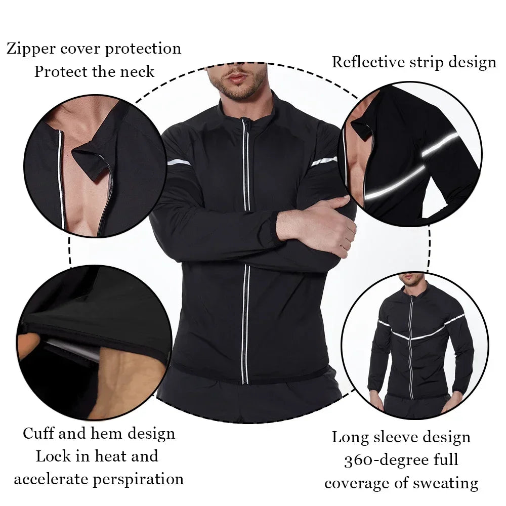 Jacket Men Sauna Sweat Body Shaper Hot Thermal Sportwear Slimming Long Sleeves Fitness Workout Fat Burning