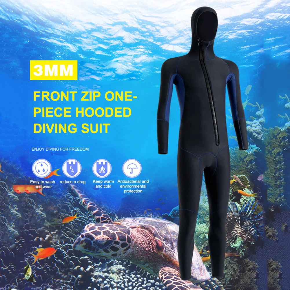 3mm Neoprene Wetsuit Unisex Long Sleeve Fission Hooded Neoprene Submersible For Men Keep Warm Scuba Diving Suit Swimwear