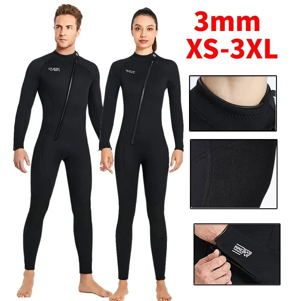 3MM Neoprene Diving Suit Front Zipper One Piece Diving Protection Clothes Long Sleeve Cold Proof Anti-scratch Water Sports Tool