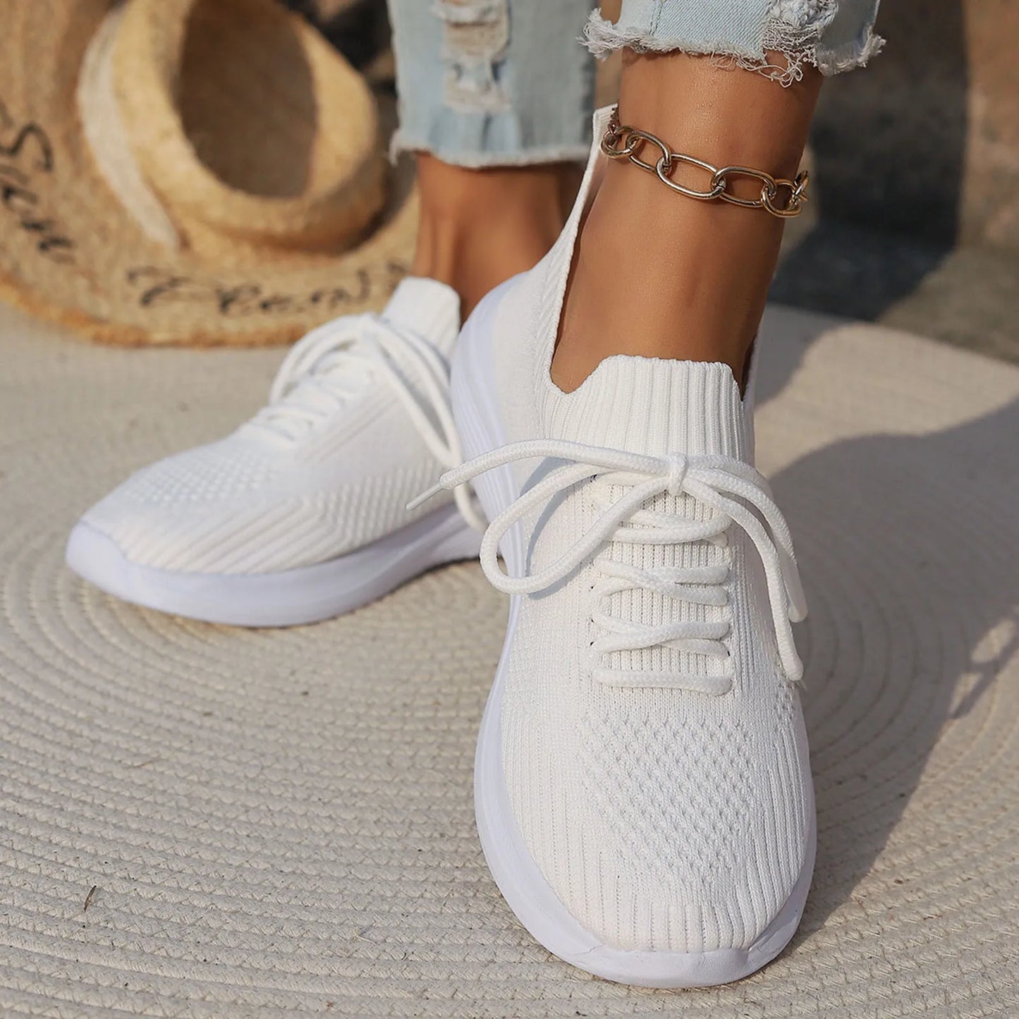 Running Shoes For Women Leisure Shoes Fashion Breathable Sneaker Women's Running Wedge Sneaker Walking Round Toe Slip On Shoes