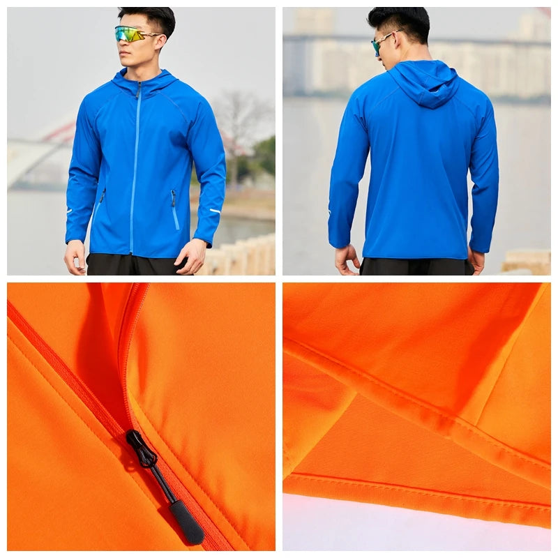 Men Women Running Jacket Lightweight Camping Hiking Windbreaker Outdoor Windproof Long-Sleeved Zipper Hoodie Sports Jacket