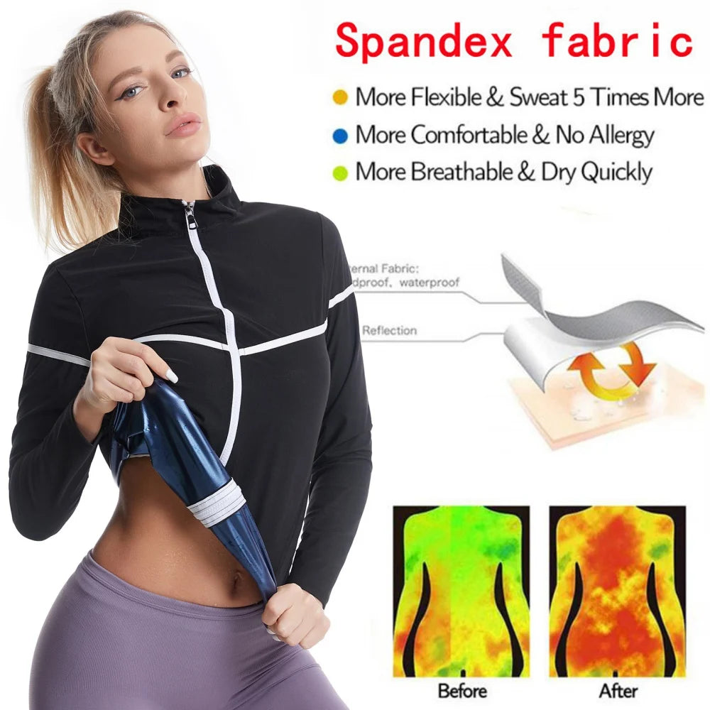 Sweat Sauna Long Sleeve Tops For Women Body Shaping Jacket Fitness Workout Body Shaper Zipper Shirt